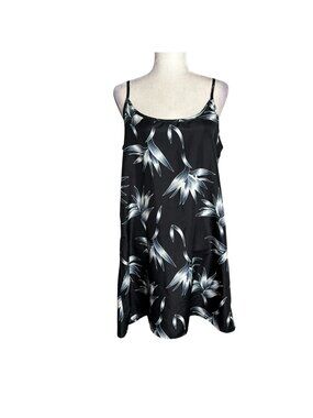 Vintage 90s Roundy Bay Floral Hawaiian Slip Dress XL Black Pullover Sleeveless